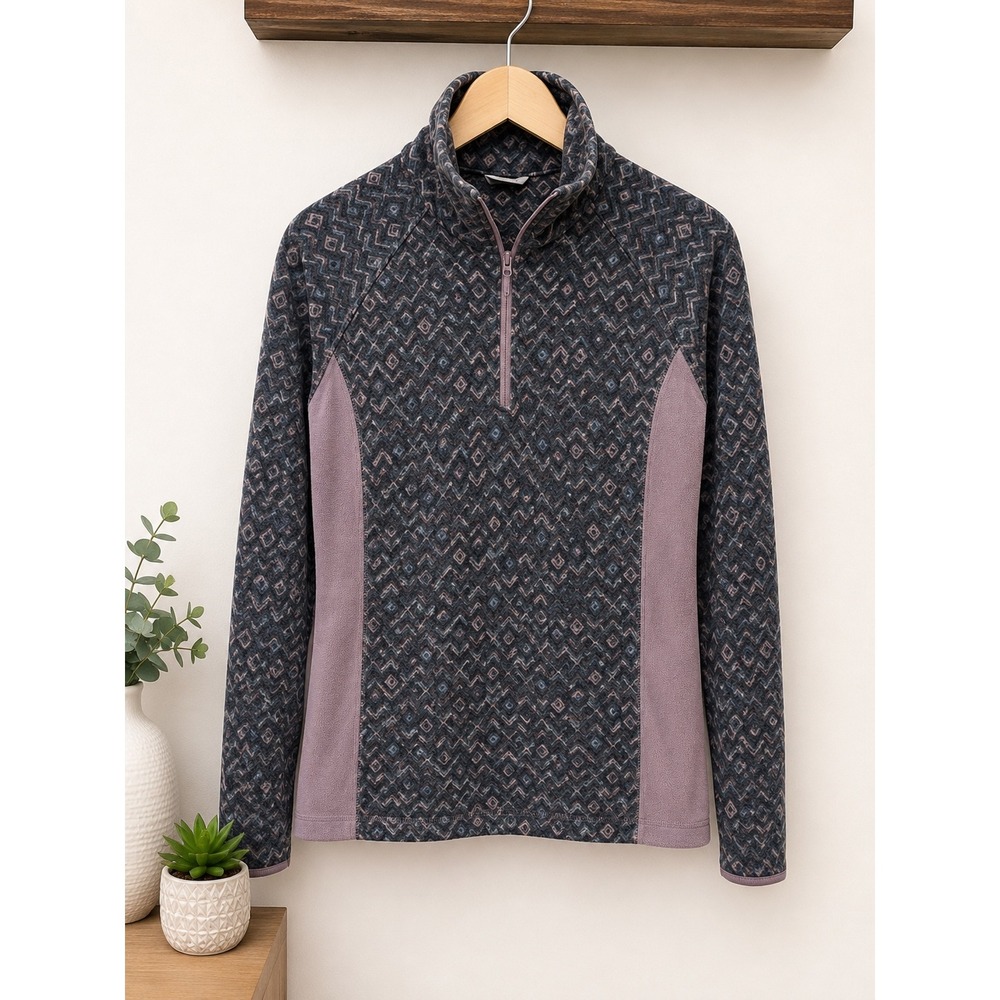 Columbia Womens XS Fleece Quarter Zip Pullover Geometric Diamond Purple Grey